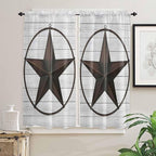 Vintage Farm Western Star Window Valance Curtains, White Wood Grain Light Filtering Kitchen Valance with 3-inch Rod Pocket for Living Room Bathroom Bedroom,2 Panel,42x63In