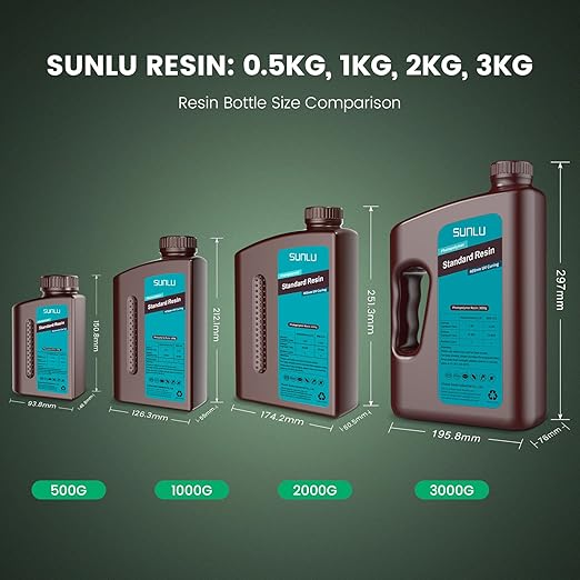 SUNLU 3D Printer Resin 3kg, Fast Curing Standard 3D Resin for Most Resin 3D Printers, 395 to 405nm UV Curing 3D Printing Liquid Photopolymer Resin, Low Shrinkage and High Precision, 3000g, Black