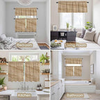 Kitchen Curtains Tiers and Valance Set of 3, Country Farmhouse Light Filtering Window Curtain Set, Vintage Brown Wooden Grain Rod Pocket Curtain Drapes for Cafe, Living Room, 24 Inches Tiers