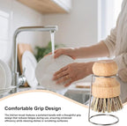 Kitchen Brush, Scrubber Cleaner with Wooden Handle and Drain Rack, Dish Scrubber for Sink Pots Pans Shower Bathroom Grout Tile Washing