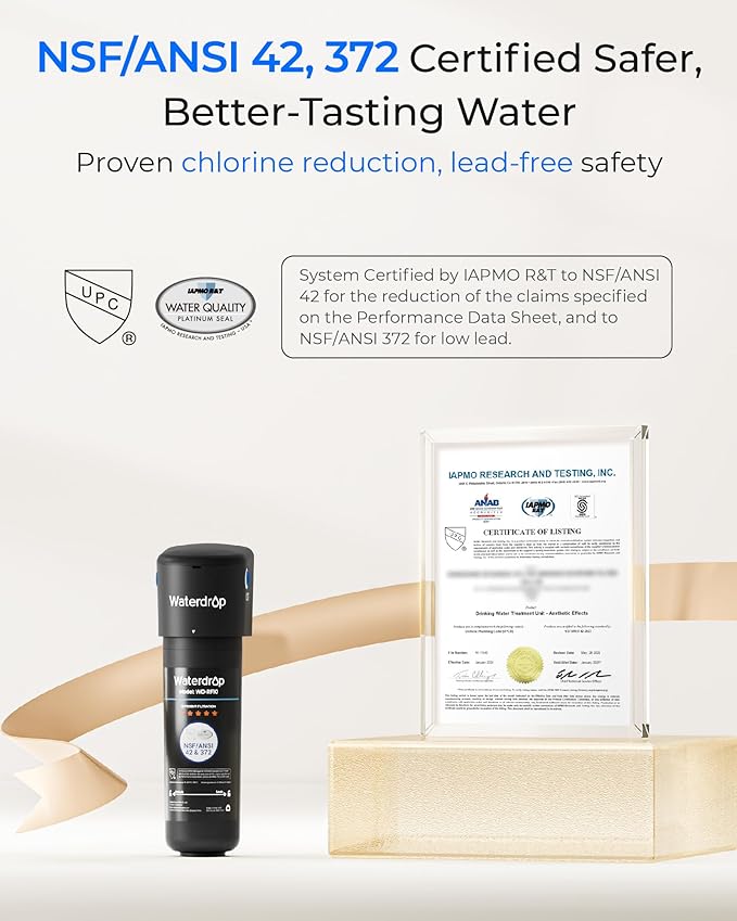 Waterdrop 10UA Under Sink Water Filter System, Reduces PFAS, PFOA/PFOS, Lead, Chlorine, Bad Taste & Odor, Under Counter Water Filter Direct Connect to Kitchen Faucet, NSF/ANSI 42 Certified, 1 Year