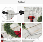 Christmas Wreaths Kitchen Curtains 54 Inch Long 2 Panel Set,Rod Pocket Window Curtains Panels,Winter Bow Plaid Farmhouse Wooden Grain Light Filtering Privacy Draperies for Bedroom Laundry 42"W x 54"L