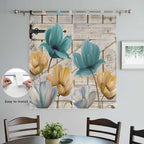 Watercolor Flowers Bathroom Curtains 63 Inch Length, Window Curtains Tab Top, Vintage Tulips Floral Barn Doors Wood Grain Light Filtering Window Treatments Drapes 52"x63" 2 Panel