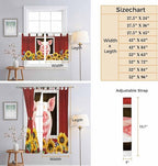 Pigs Sunflowers Bedroom Curtains 72 Inch Length, Window Curtains Tab Top, Farmhouse Red Barn Flowers Animals Light Filtering Window Treatments Drapes 52"x72" 2 Panel