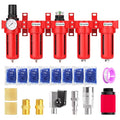 TAILONZ PNEUMATIC 0-150PSI 3/8 Inch NPT Red Industrial Grade 5 Stage Air Drying System, Particulate Filter, Coalescing Filter, Double Desiccant Dryer and Air Regulator (Manual Drainage)