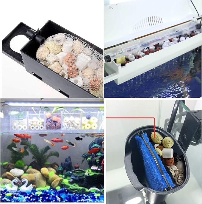 1000g, 2.2lb【No ore】 Aquarium bio Media,6 in 1 Ceramic Filter Media for Aquarium Sump Filter Ceramic Rings Activated Carbon Bio Balls bio Balls Ceramic Rings Set with mesh Bag