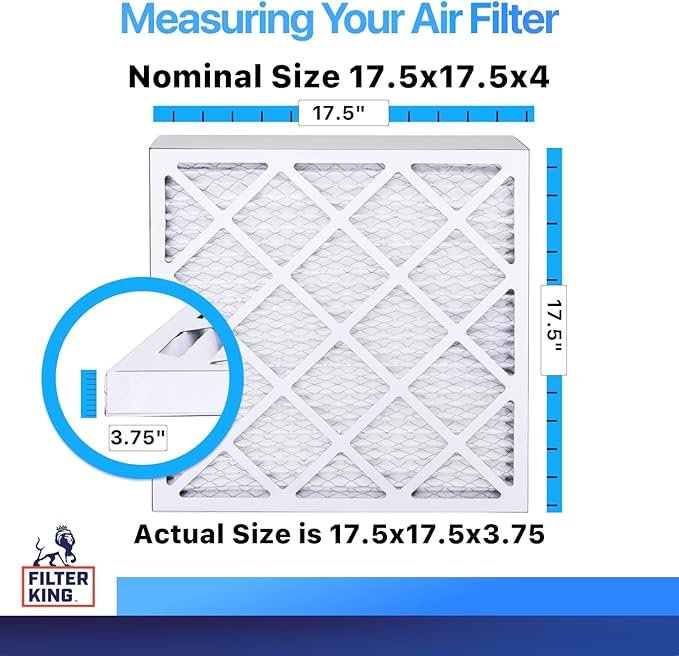 Filter King 17.5x17.5x4 Air Filter | 5-PACK | MERV 8 HVAC Pleated A/C Furnace Filters | MADE IN USA | Actual Size: 17.5 x 17.5 x 3.75"