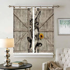 Funny Farm Animals Bedroom Curtains 72 Inch Length, Window Curtains Tab Top, Vintage Barn Brown Sunflowers Light Filtering Window Treatments Drapes 52"x72" 2 Panel