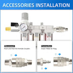 Industrial 3/8" NPT 3 Stage Air Drying System,Coalescing Filter, Particulate Filter and Air Regulator, Manual Drain for Air Tools and Spray Paint Gun