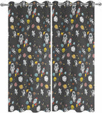 Cartoon Space Outdoor Curtains for Patio Rockets Planets Astronauts Gray Waterproof Outside Curtains with Grommet Top Weatherproof Curtain for Cabana Pergola Gazebo, 2 Pack, 54" W x 95" L