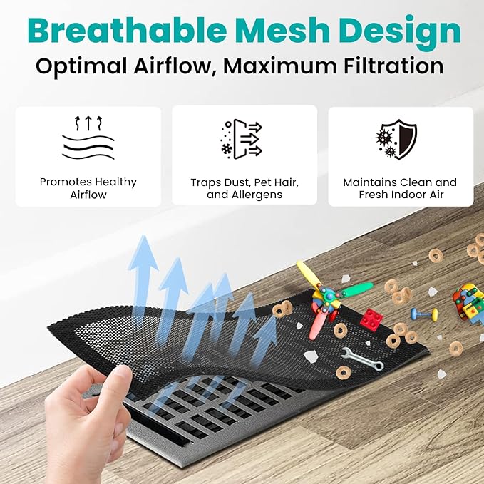 Efforest Floor Vent Covers Magnetic - 6 Pack Air Vent Filters Mesh Screen Dust Filter Vent Register Deflectors for Home HVAC AC Grilles & RV Vents - Strong Hold Washable (5.5x12 inch)