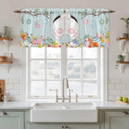 Easter Bunny Kitchen Tier Curtains 36 Inch Long 2 Panel Set,Rod Pocket Half Window Curtains Over Sink,Easter Eggs Spring Farmhouse Wood Grain Teal Blue Light Filtering Short Drapes Cafe 27.5"W x 36"L