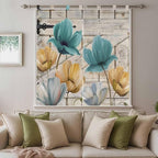 Watercolor Flowers Living Room Curtains 84 Inch Length, Window Curtains Tab Top, Vintage Tulips Floral Barn Doors Wood Grain Light Filtering Window Treatments Drapes 42"x84" 2 Panel
