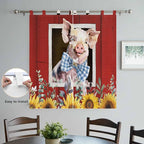 Pig Sunflowers Living Room Curtains 84 Inch Length, Window Curtains Tab Top, Eucalyptus Leaves Floral Bees Red Barn Light Filtering Window Treatments Drapes 42"x84" 2 Panel