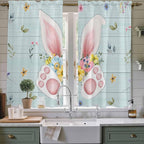 Easter Window Curtains 63 Inch Long 2 Panel Set, Rod Pocket Bedroom Curtains & Drapes, Spring Rabbits Ears Feet Flowers Wooden Grain Light Filtering Window Treatment for Living Room 42"W x 63"L