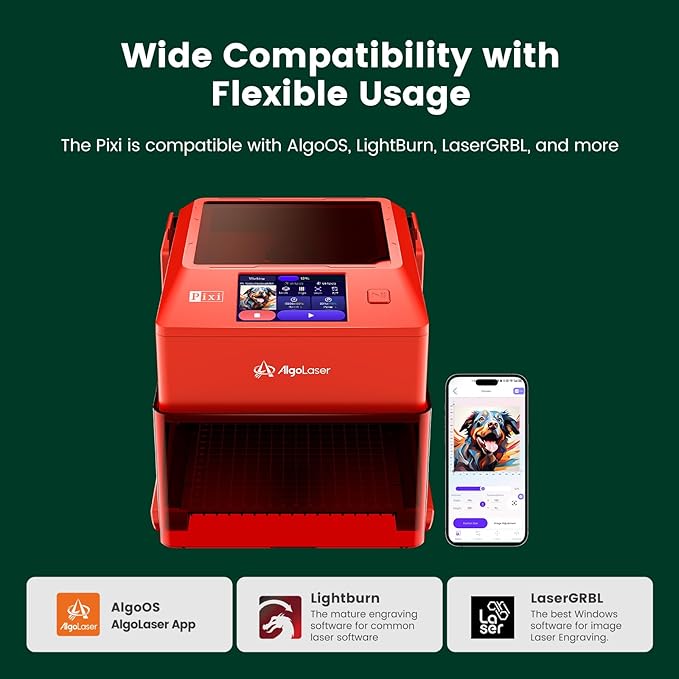 AlgoLaser 10W Laser Engraver Machine: Portable & Smart with 3.5" Touch Screen, Hand Drawing/Wireless/SD Card/Offline Engraving, AlgoOS 2.0 Self Developed System for Wood, Acrylic, Leather