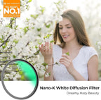 K&F CONCEPT 49mm White Mist 1/4 Filter, 18 Multi-Layer Coatings Dreamy Soft White Diffusion Filter with Cleaning Cloths for Portrait/Video/Vlog Photography