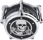 Motorcycle Air Cleaner Skull Style Air Filter with Dustproof Protective Cover Kit for Harley Davidson Touring Trike 2008-16 Softail 2016-17 Dyna 2017 (Chrome)