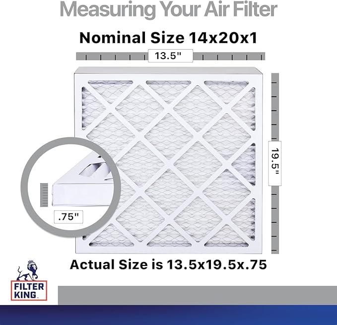 Filter King 14x20x1 Air Filter | 4-PACK | Carbon MERV 8 HVAC Pleated A/C Furnace Filters | MADE IN USA | Actual Size: 13.5 x 19.5 x .75"