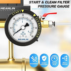 MEANLIN MEASURE 0~60Psi Stainless Steel Start and Clean Filter Pressure Gauge 1/4" NPT 2"FACE DIAL Waterproof for Pool Filter Pump Swimming Pool, spa, Aquarium Back Mount with Rotatable Plastic Frame
