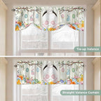 Easter Tie Up Valance Curtains for Windows, Kitchen Curtains Window Shades, Spring Farmhouse Watercolor Bunny Eggs Wood Grain Light Filtering Roman Curtain Valances for Bedroom/Bathroom/Cafe 60"x18"