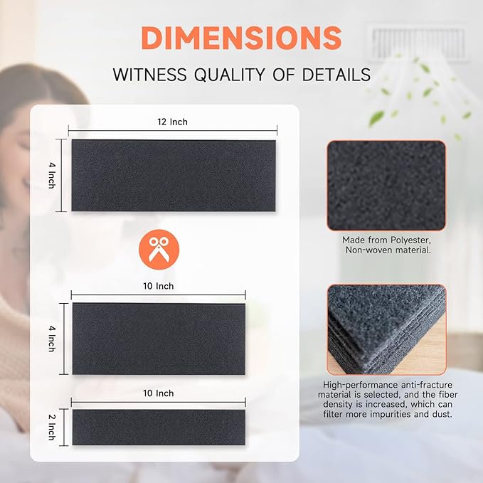 Carbon Filter 12 Pack 4" x 12" Activated Charcoal Air Vent Filters Premium Floor Pre-Filter Work in Indoor Home Purifier, Air Conditioner (12 Black)