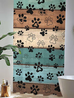 Sheer Curtains 108 Inches Long, Green Brown Paw Print Semi Sheer Curtains Light Filtering Window Treatment, Vintage Farmhouse Country Wooden Grain Privacy Voile Drapes for Living Room 52x108 Inch