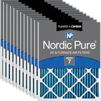 Nordic Pure 16x20x1 (Actual Size: 15 1/2 x 19 1/2 x 3/4) Pleated Air Filters MERV 7 Plus Carbon 12 Pack