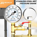 MEANLIN MEASURE 0~200Psi Dry Pressure Gauge Stainless Steel 1/4" NPT 2" FACE DIAL Waterproof for Air Compressor Air Regulator Water Filter Lower Mount, with 1/2" NPT and 3/8" NPT Hex Bushing