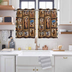 2 Panel Kitchen Cafe Curtains, Wildlife Camels Sunlight Filtering Nature Air Through, Home Decor Window Covering Tier Curtains for Bedroom Living Room Deserts Animals Brown Geometric Rustic