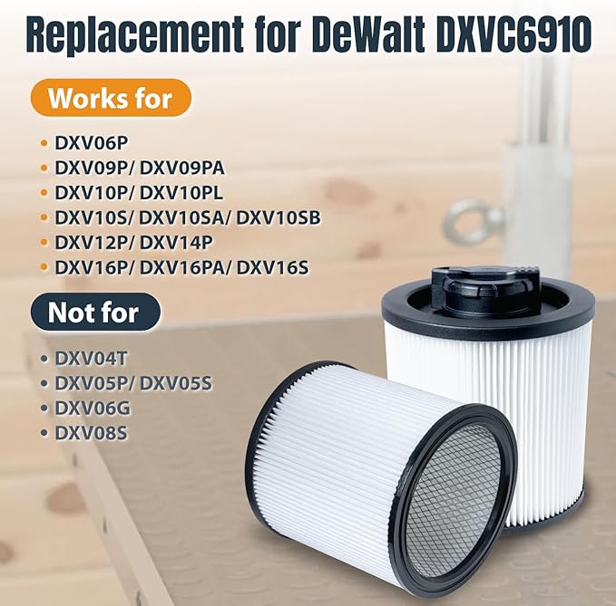 POWERTEC DXVC6910 Cartridge Filter for DeWalt 6-16 Gal. Wet/Dry Vacuums, Shop Vac Filters for DXV09PA, DXV10S-QT, DXV09P-QTA, DXV06P-QT, DXV10P-QT Shop Vacuum, 1 Pack (75120)