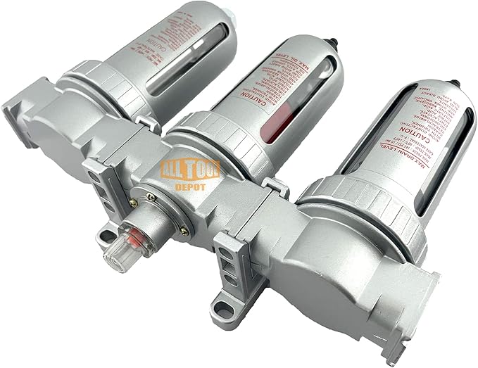 1/2" NPT MID FLOW 3 Stages Filter Coalescing Desiccant Dryer System For Compressed Air Lines, Poly Bowls, Great For Paint Spray And Plasma Cutter (MANUAL DRAIN)