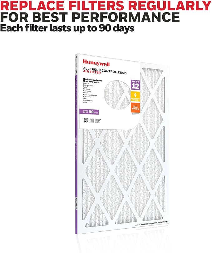 Honeywell 16x25x1 MERV 12 Electrostatic Pleated HVAC AC Furnace Air Filter (12-Pack) | Replacement Filter for Home Use | Made in USA
