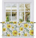 Yellow Daisy Tier Curtains, Farmhouse Country Flower Leaf Plant Wood Grain Light Filtering Kitchen Curtains, 2Pcs Rod Pocket Half Window Treatments Panels for Sink Cafe Cabinet Camper 27.5x24 Inches