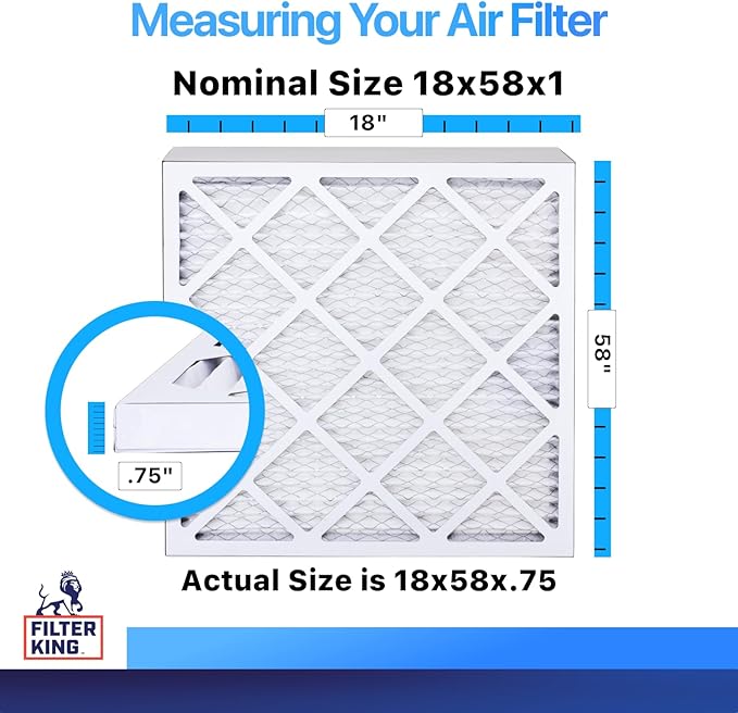 Filter King 18x58x1 Air Filter | 4-PACK | MERV 8 HVAC Pleated A/C Furnace Filters | MADE IN USA | Actual Size: 18 x 58 x .75"