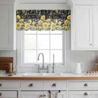 Summer Floral Sheer Valance Curtains, Watercolor Sunflower Eucalyptus Leaves Letter Print Light Filtering Kitchen Valances Rod Pocket Voile Curtain Treatment for Bedroom/Living Room/Basement 60Wx18L