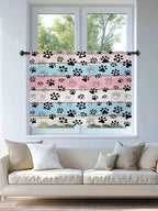 Sheer Curtains 45 Inch Length, Pink Blue Paw Print Semi Sheer Curtains Light Filtering Window Treatment, Vintage Farmhouse Wooden Grain Privacy Voile Drapes for Living Room Bedroom 52x45 Inch
