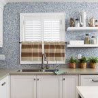 Retro Country Brown Wooden Board Window Valance Curtains, Farmhouse Gradient Plank Light Filtering Kitchen Valance with 3-inch Rod Pocket for Living Room Bathroom Bedroom,2 Panel,27.5x24In