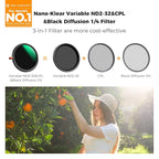 K&F CONCEPT 62mm Black Diffusion Mist Effect 1/4 & Variable ND2-32(1-5 Stops) & Circular Polarizing Filter CPL-in 1 Lens Filter with 18 Multi-Coatings for Camera Lenses (K-Series)