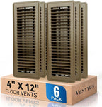 4" x 12" Floor Register Vent Covers 6-Pack, Walkable Powder-Coated Metal Vent Covers with Adjustable Airflow, Curved Safe Edges for Floor/Wall, Brown