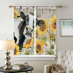 Yellow Sunflowers Bathroom Curtains 63 Inch Length, Window Curtains Tab Top, Farmhouse Cow Barn Doors Floral Butterfly Light Filtering Window Treatments Drapes 52"x63" 2 Panel