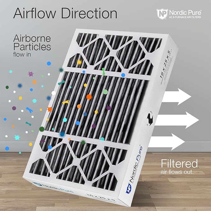 Nordic Pure 16x25x5 (Actual Size: 15 3/4 x 24 3/4 x 4 3/8) Honeywell Replacement Air Filters MERV 12 Plus Carbon 1 Pack