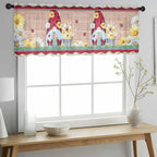 Ladybug Gnome Sheer Valance Curtains, Country Summer Rustic White Yellow Daisy Floral Wood Grain Light Filtering Kitchen Valances Rod Pocket Voile Curtain for Bedroom/Living Room/Basement 42Wx12L