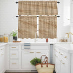 Kitchen Curtains Tiers and Valance Set of 3, Country Farmhouse Light Filtering Window Curtain Set, Vintage Brown Wooden Grain Rod Pocket Curtain Drapes for Cafe, Living Room, 36 Inches Tiers