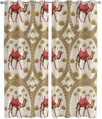 2 Panel Kitchen Cafe Curtains, Camels Palm Trees Sunlight Filtering Nature Air Through, Window Decor Tier Curtains for Living Room 104W x 96L inch Desert Date Coconut Trees Leaves Cords Beige