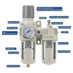 3/8" NPT Compressed Air Filter Regulator Lubricator Combination,Water/Oil Trap Separator (0-150 PSI), Oil Water Separator,Semi-Automatic Drain, Suitable for Pneumatic Systems