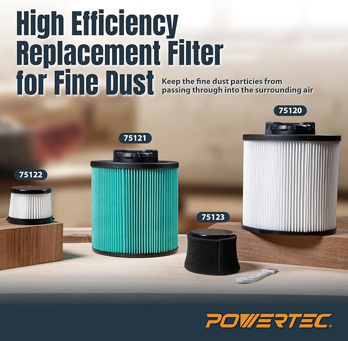 POWERTEC DXVC6910 Cartridge Filter for DeWalt 6-16 Gal. Wet/Dry Vacuums, Shop Vac Filters for DXV09PA, DXV10S-QT, DXV09P-QTA, DXV06P-QT, DXV10P-QT Shop Vacuum, 1 Pack (75120)