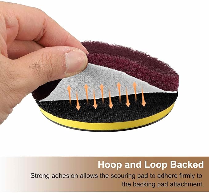 HARFINGTON 24pcs Scrubber Scouring Pads 450 Grits 4 Inch Drill Power Brush Hoop and Loop Surface Conditioning Disc Drill Scuffing Disc Scrub Pads for Home Kitchen Cleaning, White