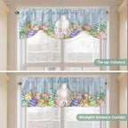 Spring Easter Tie Up Valance Curtains for Windows, Kitchen Curtains Window Shades, Rabbit Ears Foot Colorful Eggs Wooden Plank Light Filtering Roman Curtain Valances for Bedroom/Bathroom/Cafe 54"x18"