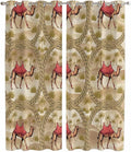2 Panel Kitchen Cafe Curtains, Desert Camels Sunlight Filtering Nature Air Through, Home Decor Window Covering Tier Curtains for Living Room 104W x 96L inch Tropical Palm Trees Sand Cords Brown